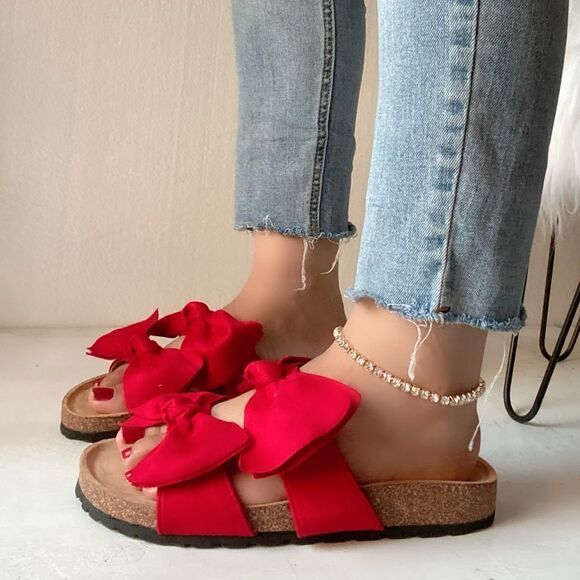 Red Double Bow Slide Sandal - Picture 4 of 6